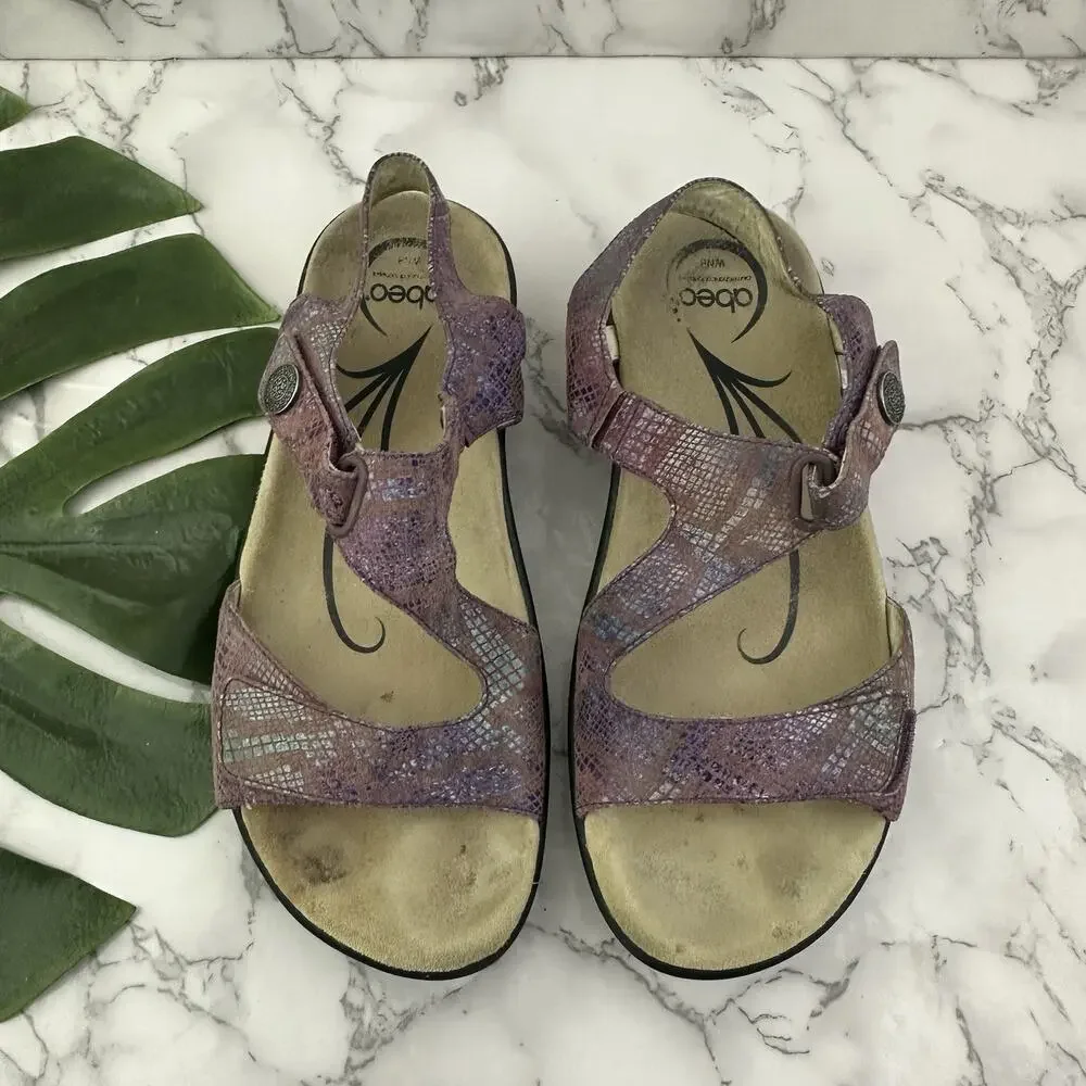 Abeo Womens Comfort Sandals Size 8 Narrow Purple Leather Straps Flat Eileen